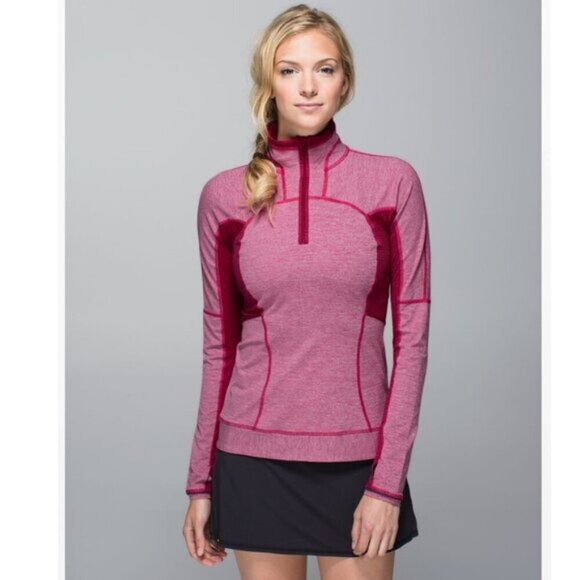 lululemon athletica Tops - Lululemon Run For Gold 1/2 Zip Heathered Bumble Berry Size 4